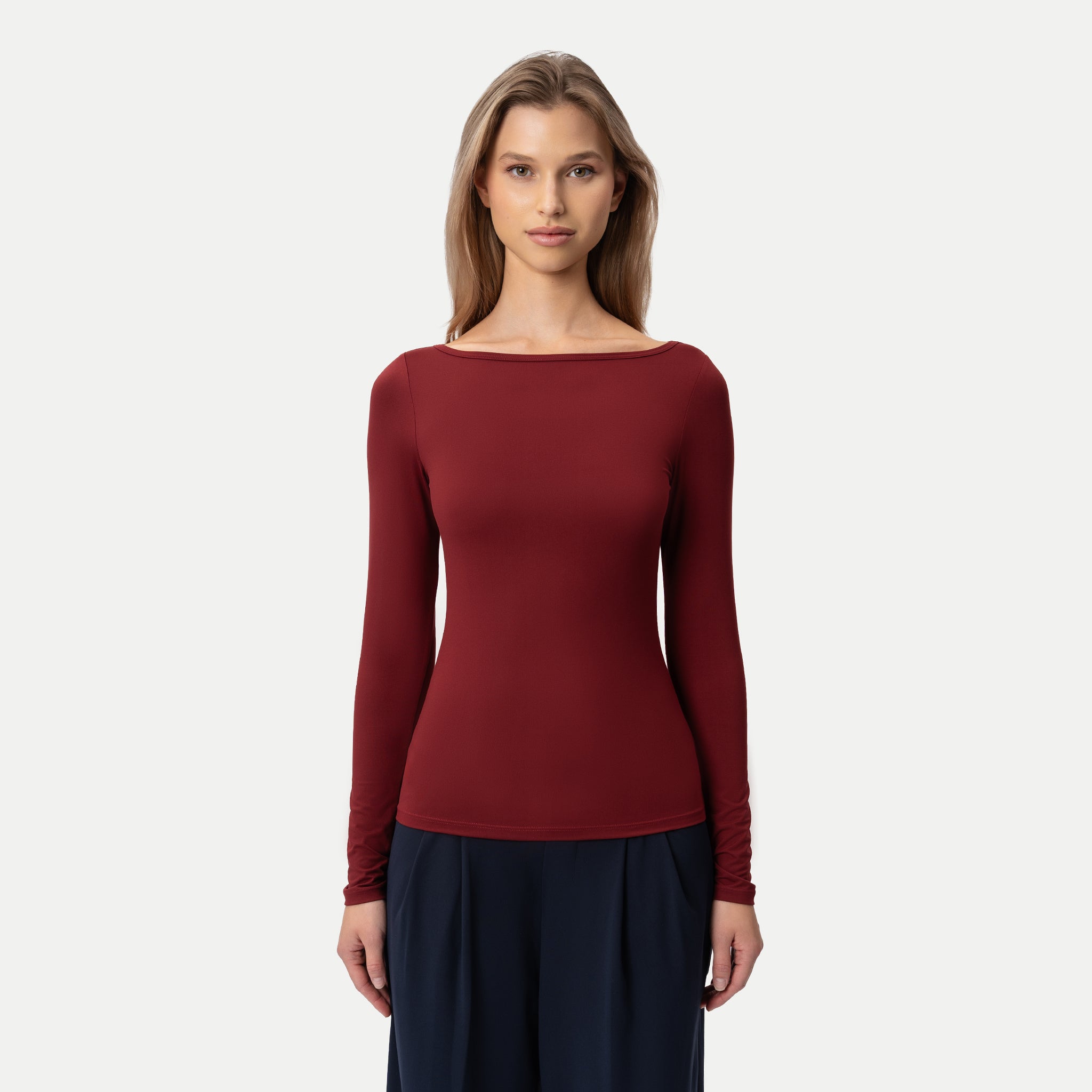Soft Boatneck Long-sleeve Burgundy